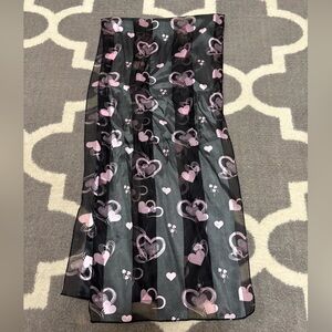 Sheer Black Scarf with Pink Heart Print - Women Accessories
